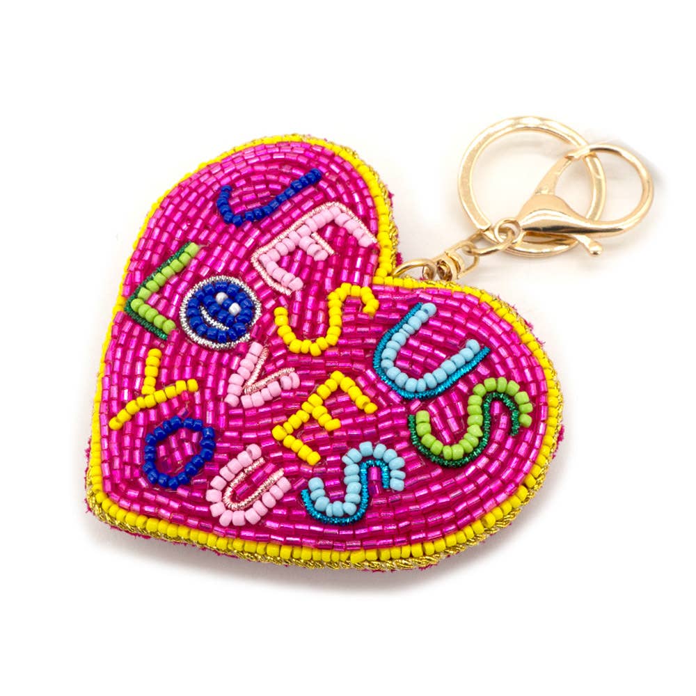Seed Bead Jesus Loves You Keychain