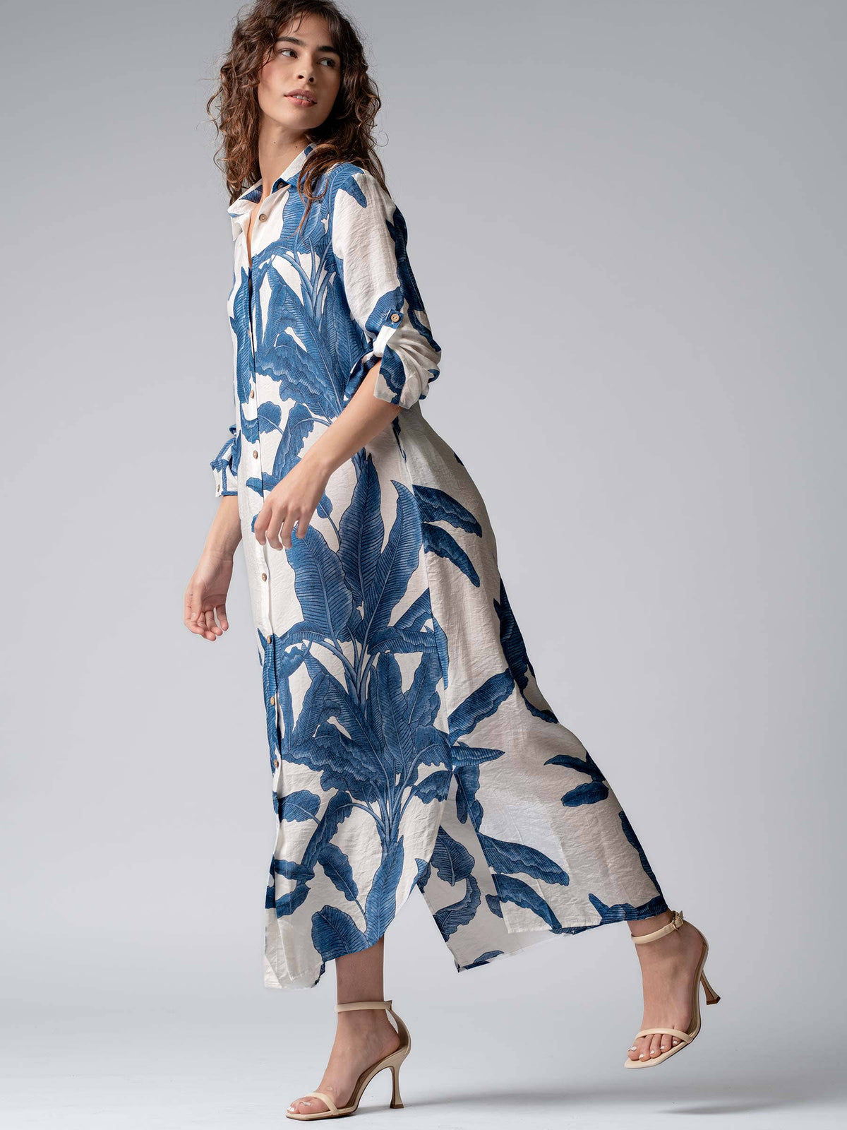 Urban Daizy Tropical Paradise Button Down Collared Vacation Dress