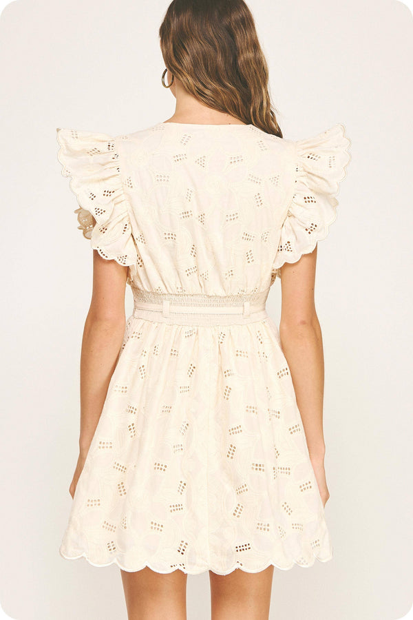 Strut & Bolt Eyelet Cotton Lace Scallop Mini Dress