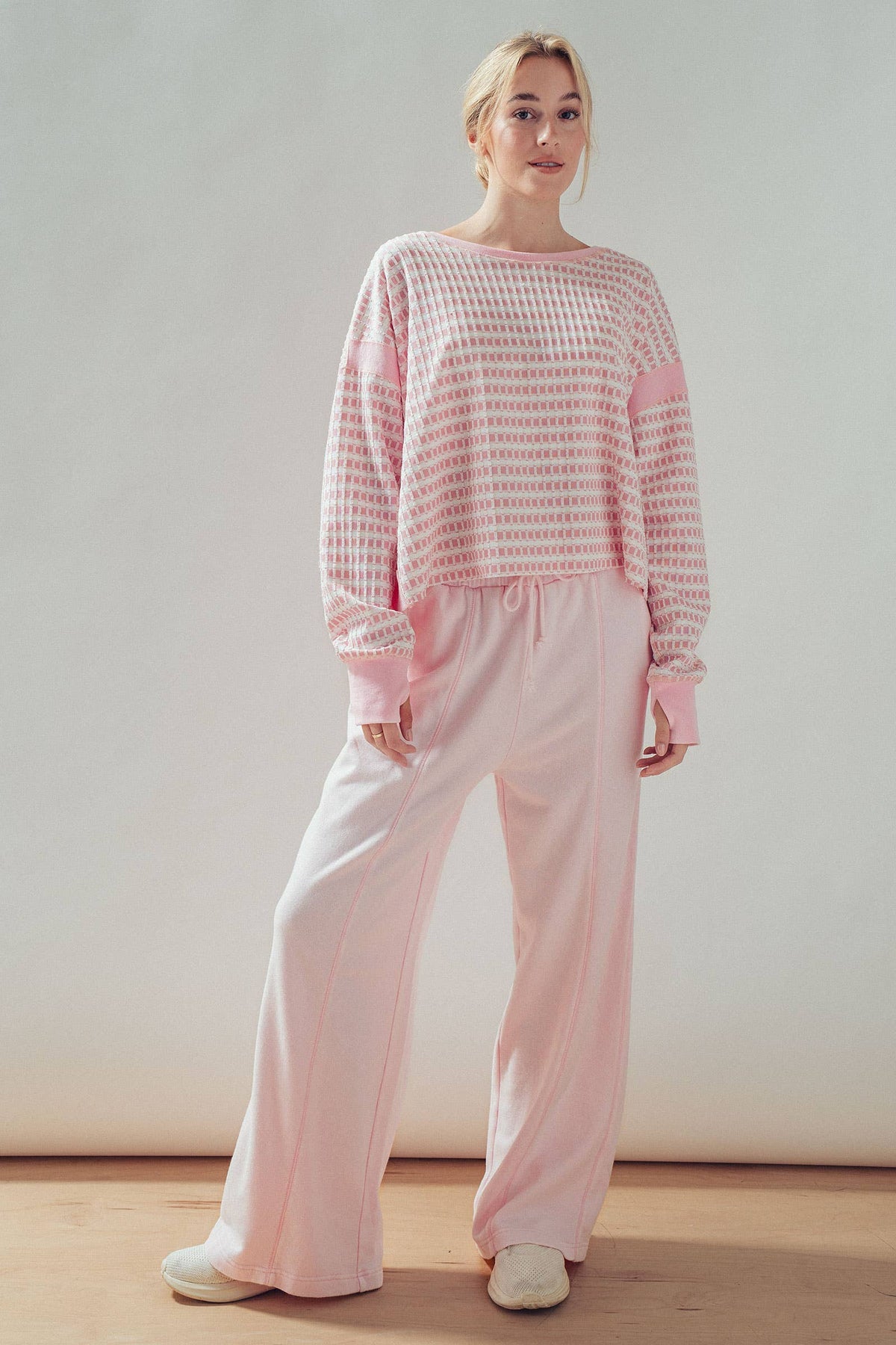 Reversible Textured Check Long Sleeve Pullover