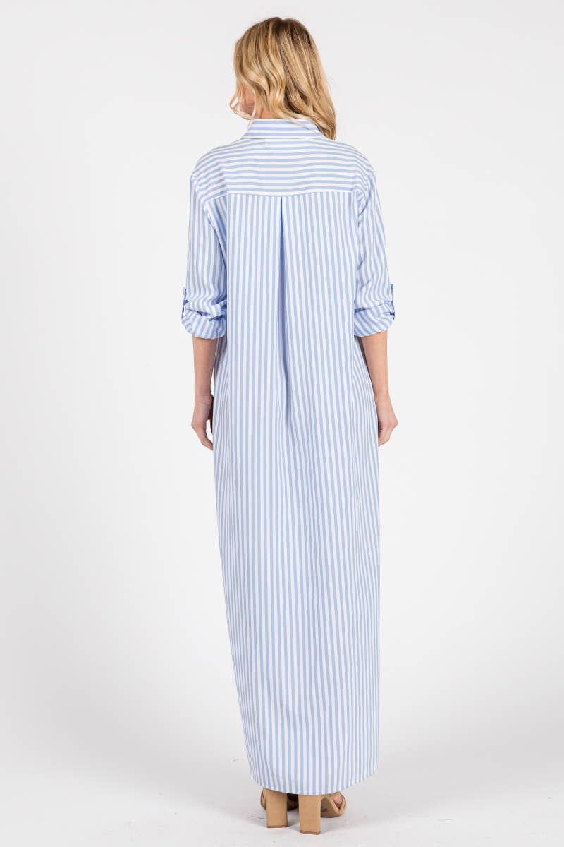 Seaside Striped Button Down Maxi Dress