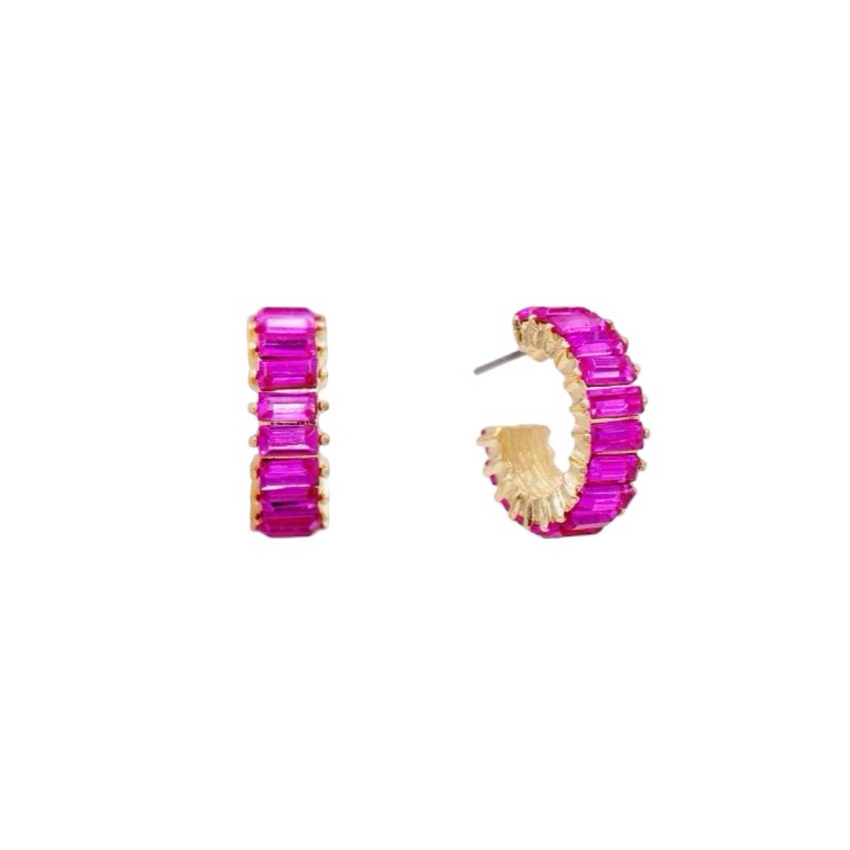 Fuchsia Crystal Huggie Hoop Earrings