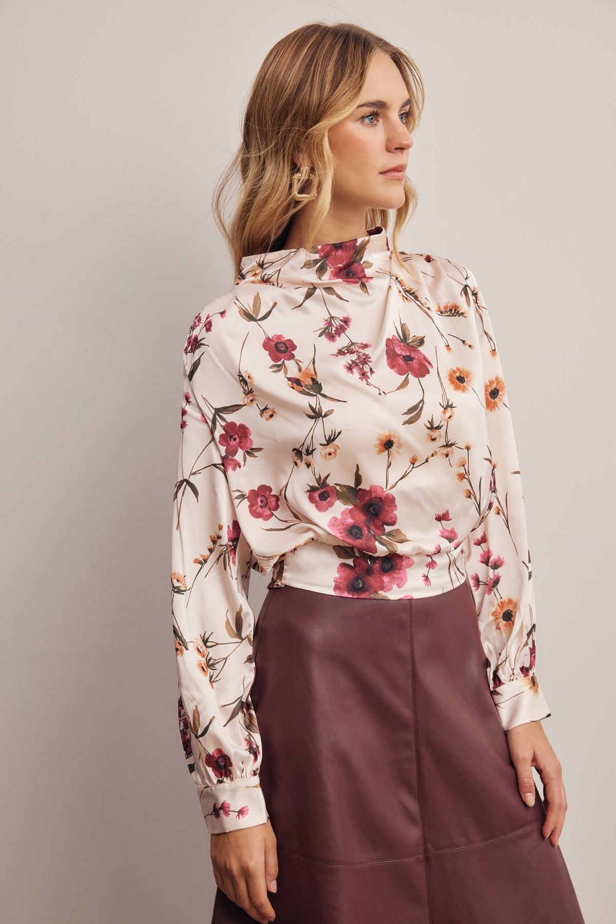 Forte Floral Mock Neck Blouse