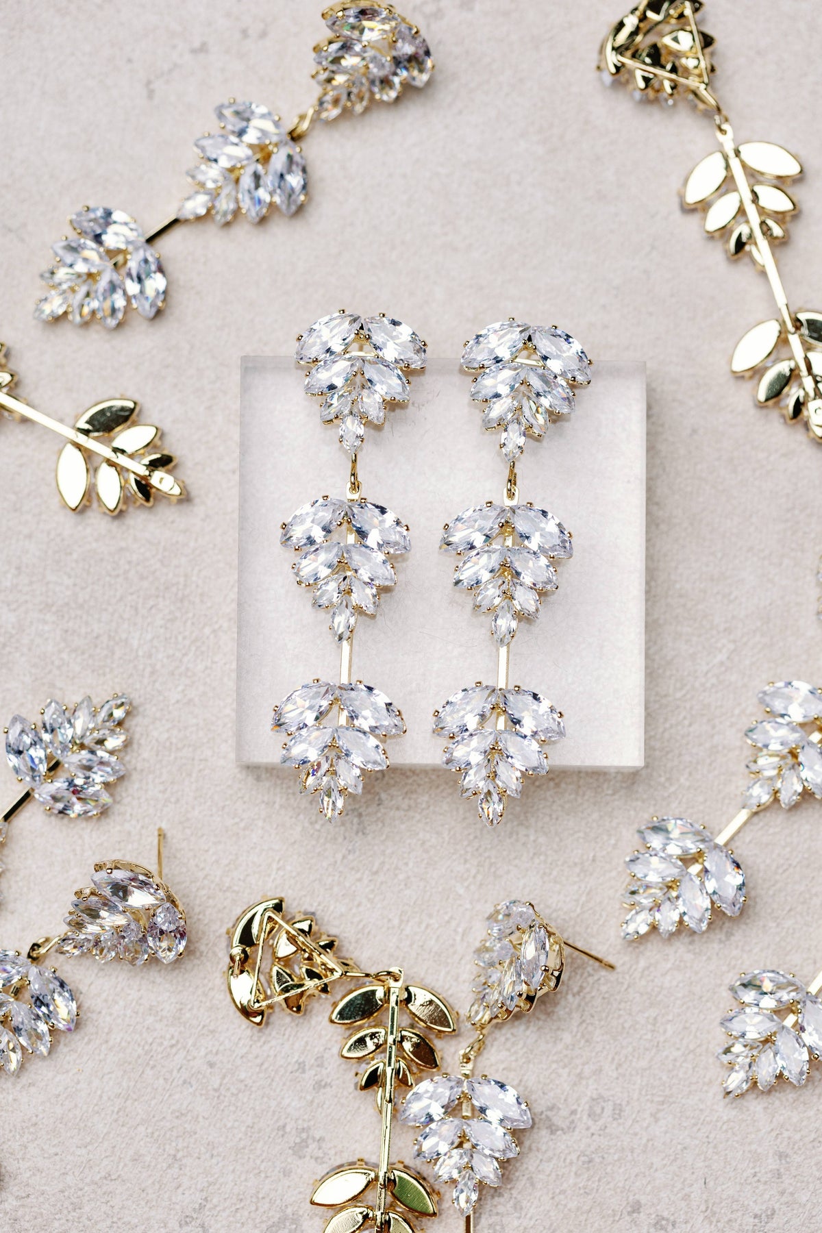 Gold Palm Diamond Drop Holiday Earrings