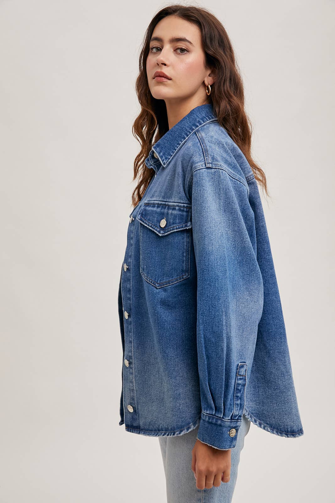 Blueivy Washed Denim Button Down Shirt Jacket