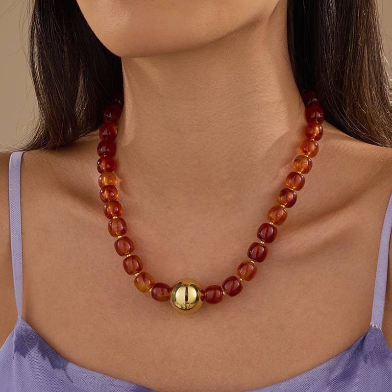 Barrel Beaded & Gold Necklace