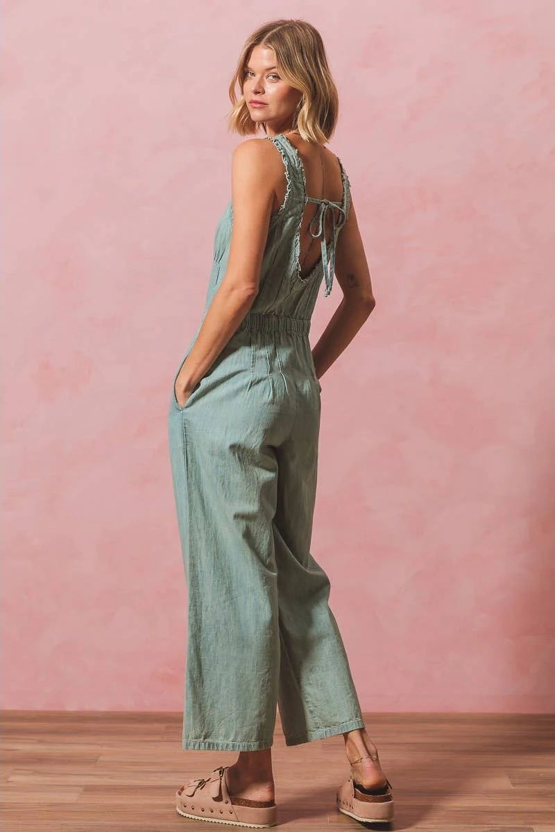 So Me Washed Ruffled Overall With Tie Back