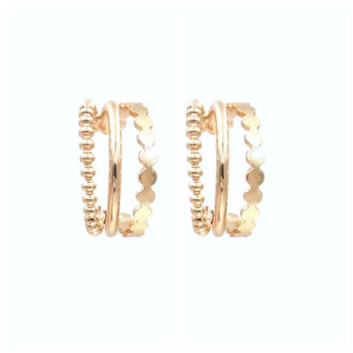 Petite Gold Tri Hoop Earrings | Triple Layered Hoop