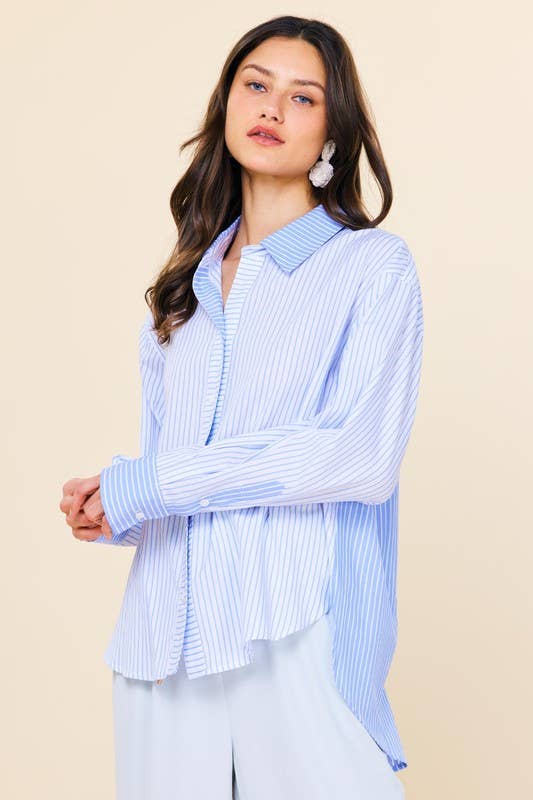 Skies Are Blue Striped Relaxed Button-Down Shirt