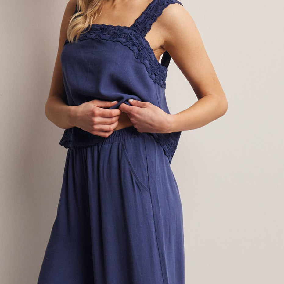 Forte Embroidered  Tank & Wide-Leg Pants Set