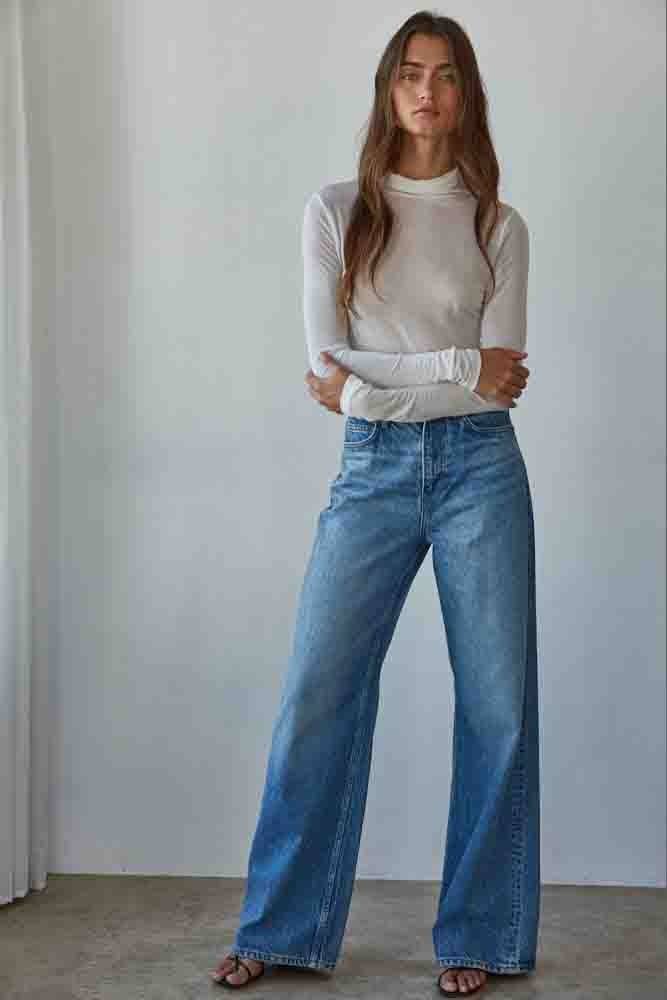 L8611 | Knit Tencel Jersey Turtleneck Long Sleeve Sheer Top