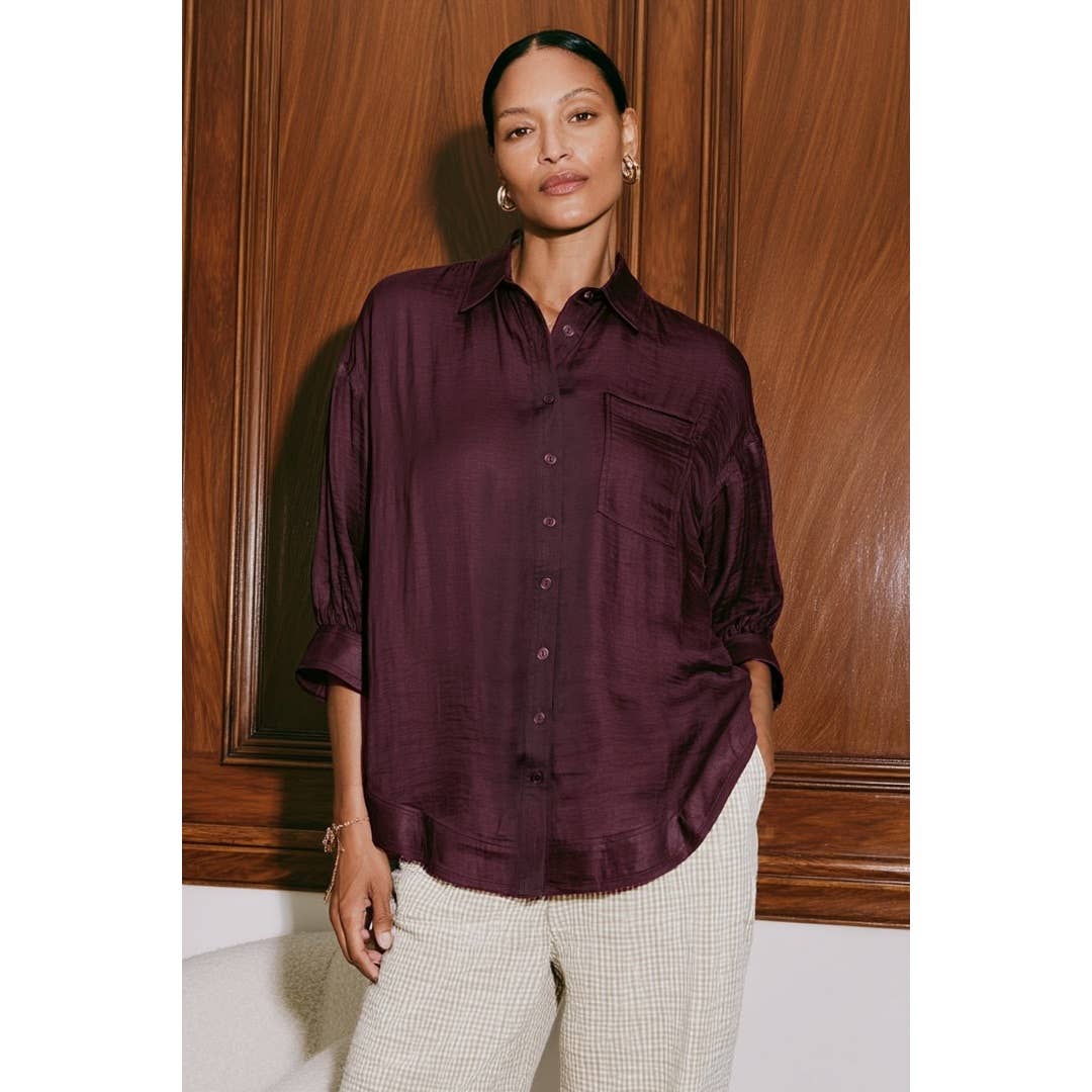 Naked Zebra Oversized 3/4 Sleeve Button Up Blouse