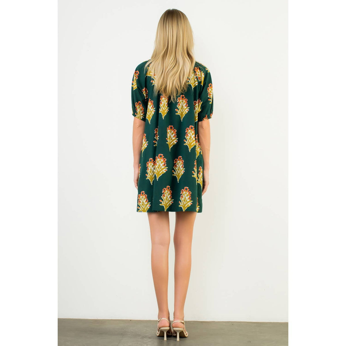 THML Floral Print V-Neck Striped Detail Dress