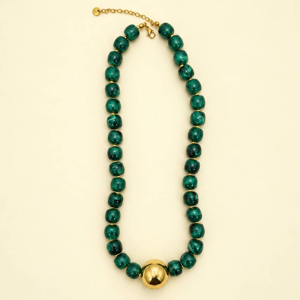 Barrel Beaded & Gold Necklace