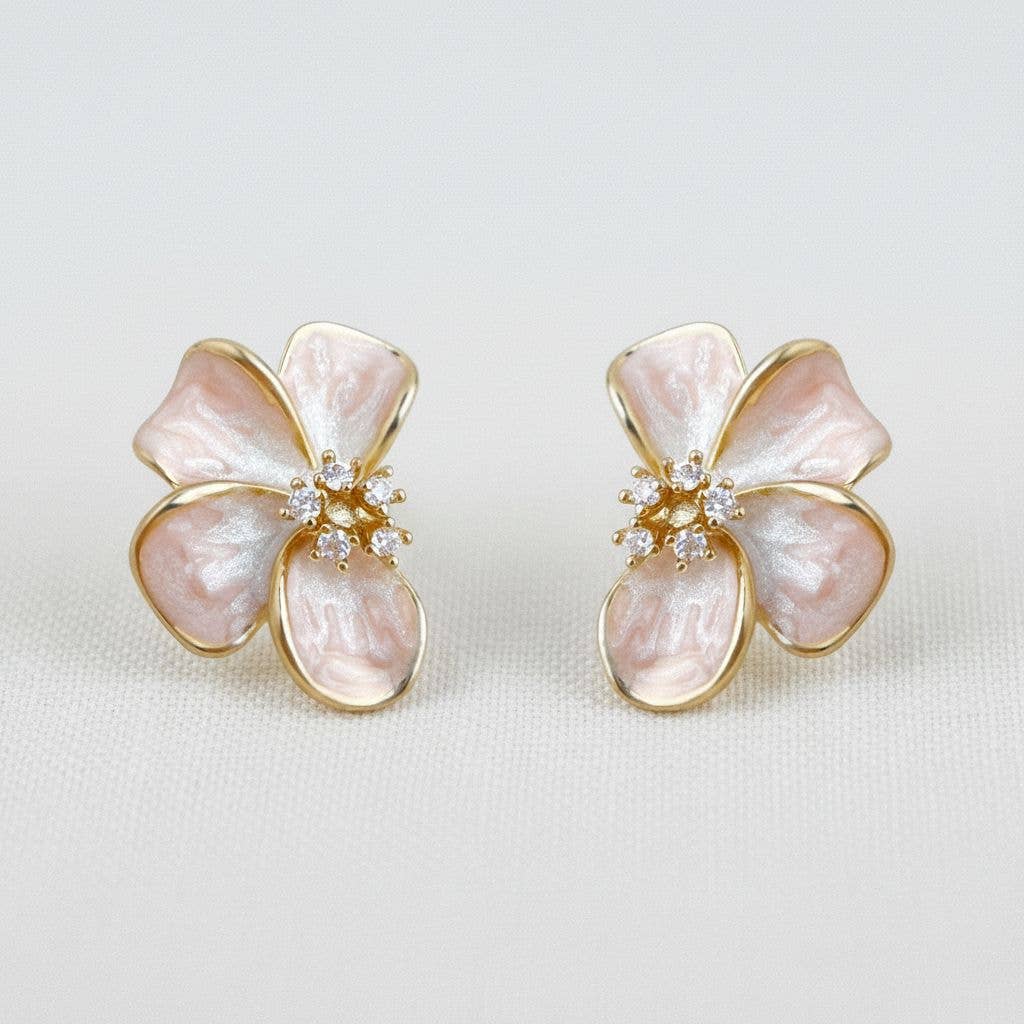 Floral Enamel Drop Earrings with Sparkling Accents