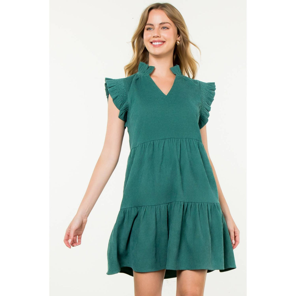 THML Flutter Sleeve Corduroy Midi Dress