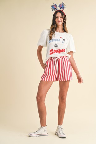 Anniewear Striped Cotton Twill Mini Shorts