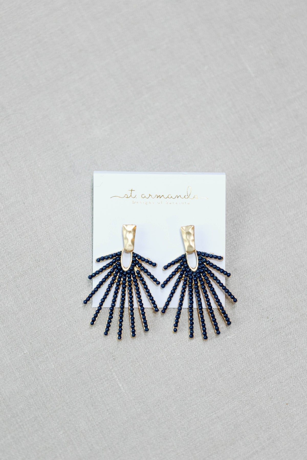 Navy Sunburst Statement Drop Earrings