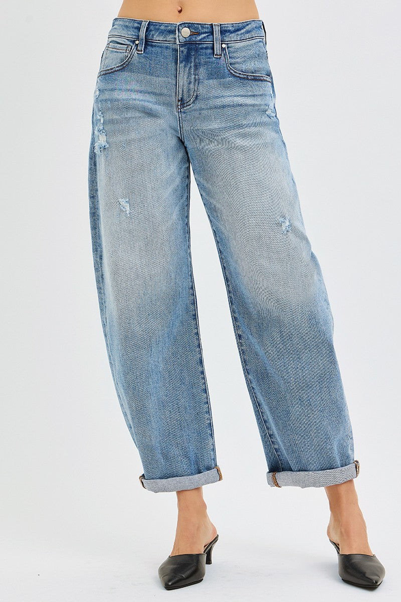 Risen Slouchy Ankle Barrel Jeans With Cuffs