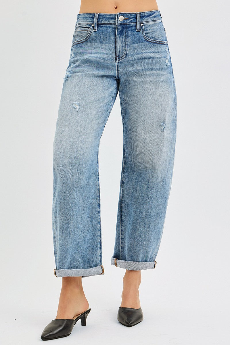 Risen Slouchy Ankle Barrel Jeans With Cuffs
