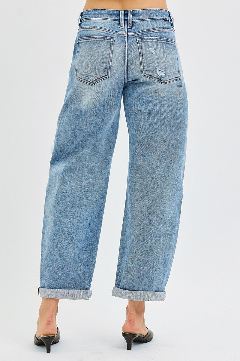 Risen Slouchy Ankle Barrel Jeans With Cuffs