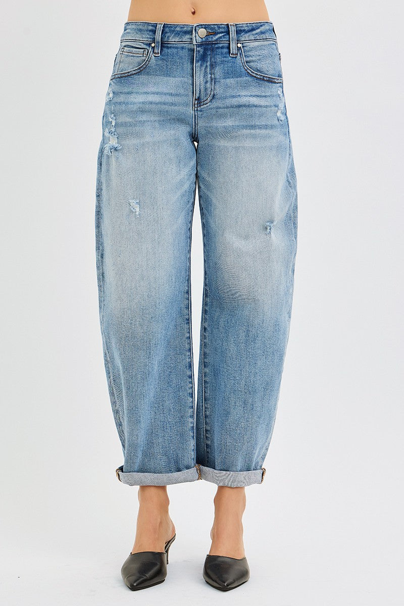 Risen Slouchy Ankle Barrel Jeans With Cuffs