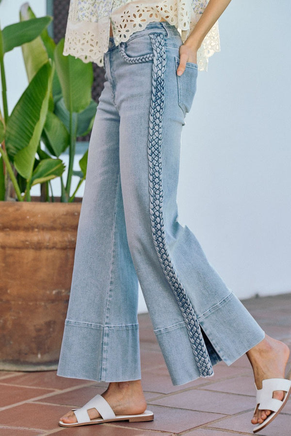 So Me Wide Leg Flare Jeans with Braids