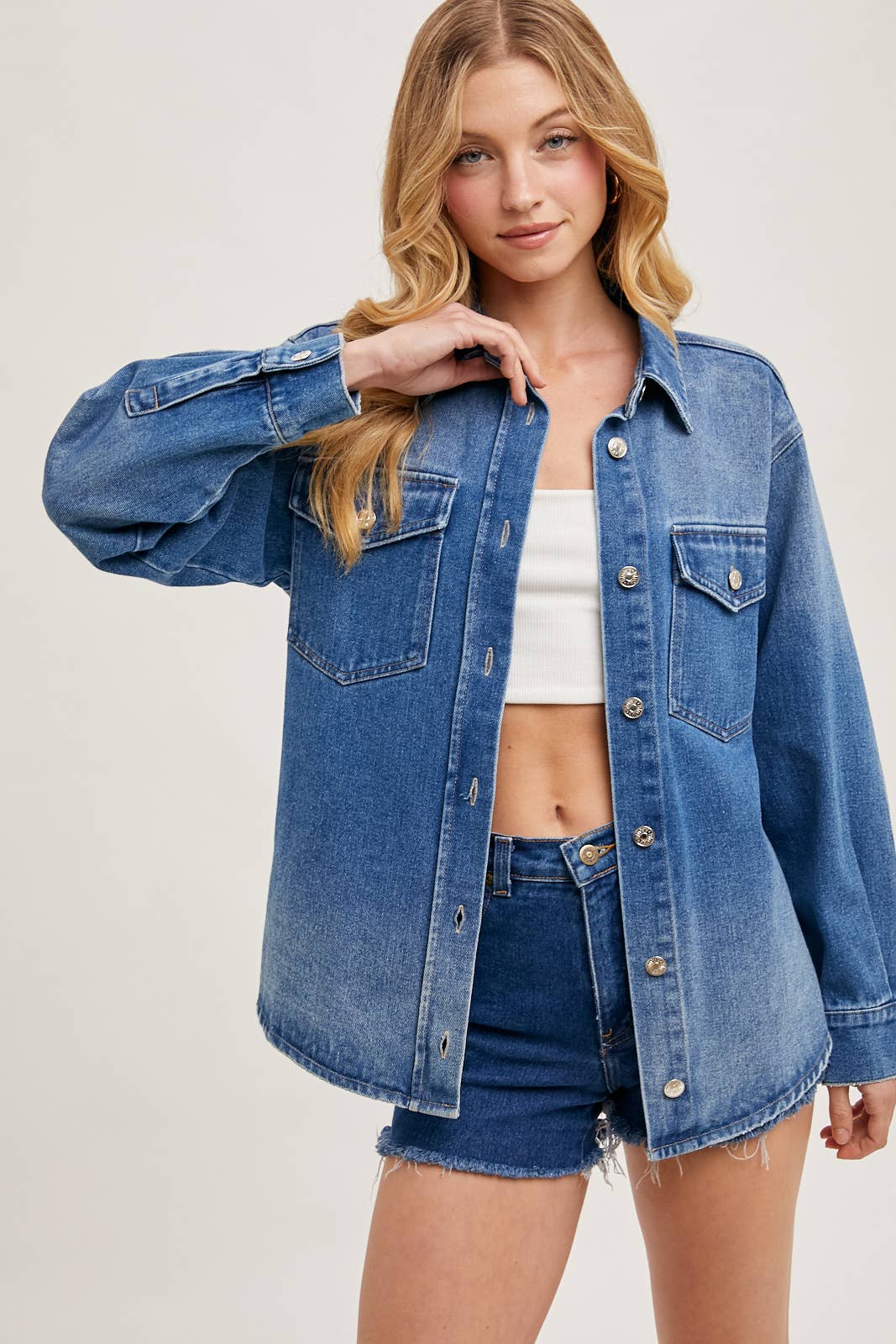 Blueivy Washed Denim Button Down Shirt Jacket