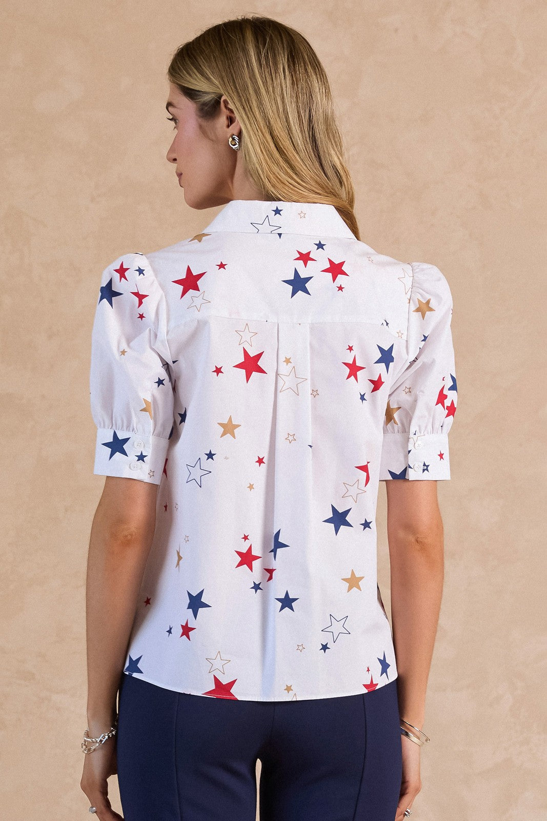 Current Air Star Printed Short Sleeve Blouse