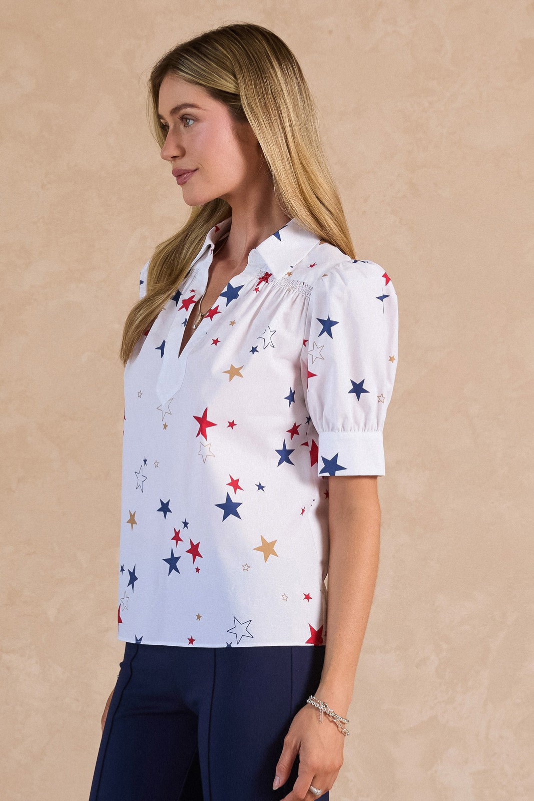 Current Air Star Printed Short Sleeve Blouse