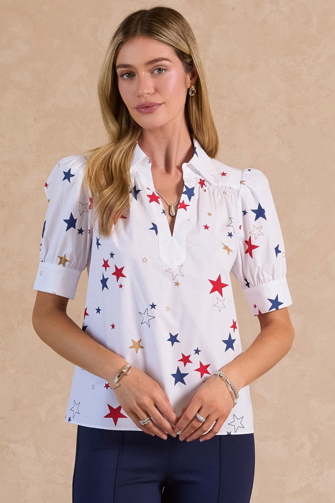 Current Air Star Printed Short Sleeve Blouse