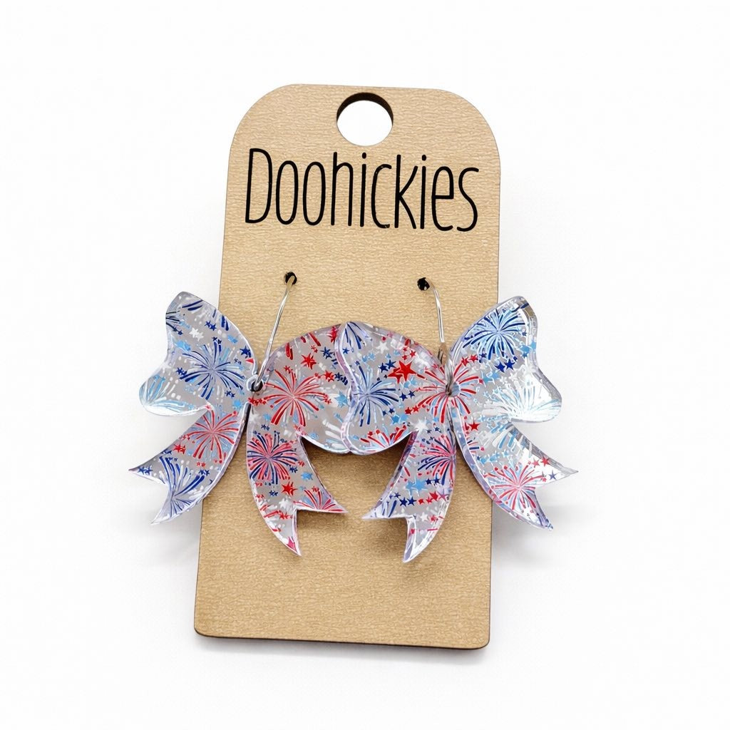 Doohickies Mirror Firecracker Acrylic Bow Earrings