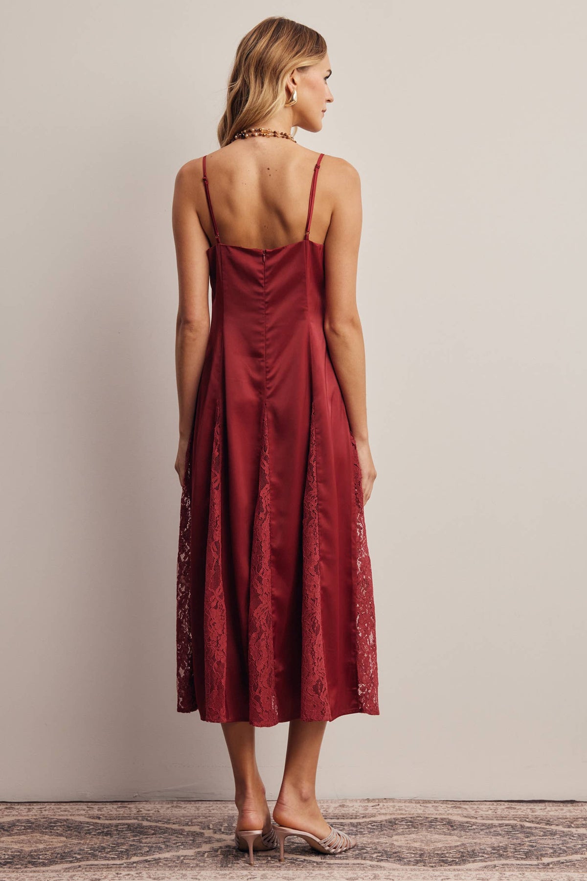 Forte Lace Panel Satin Slip Midi Dress