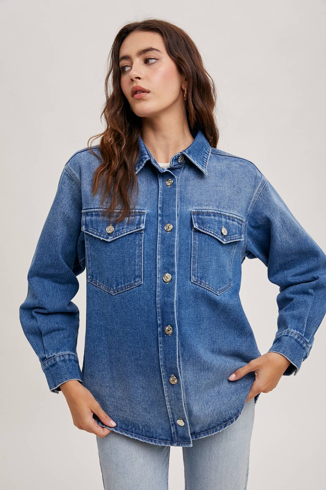 Blueivy Washed Denim Button Down Shirt Jacket