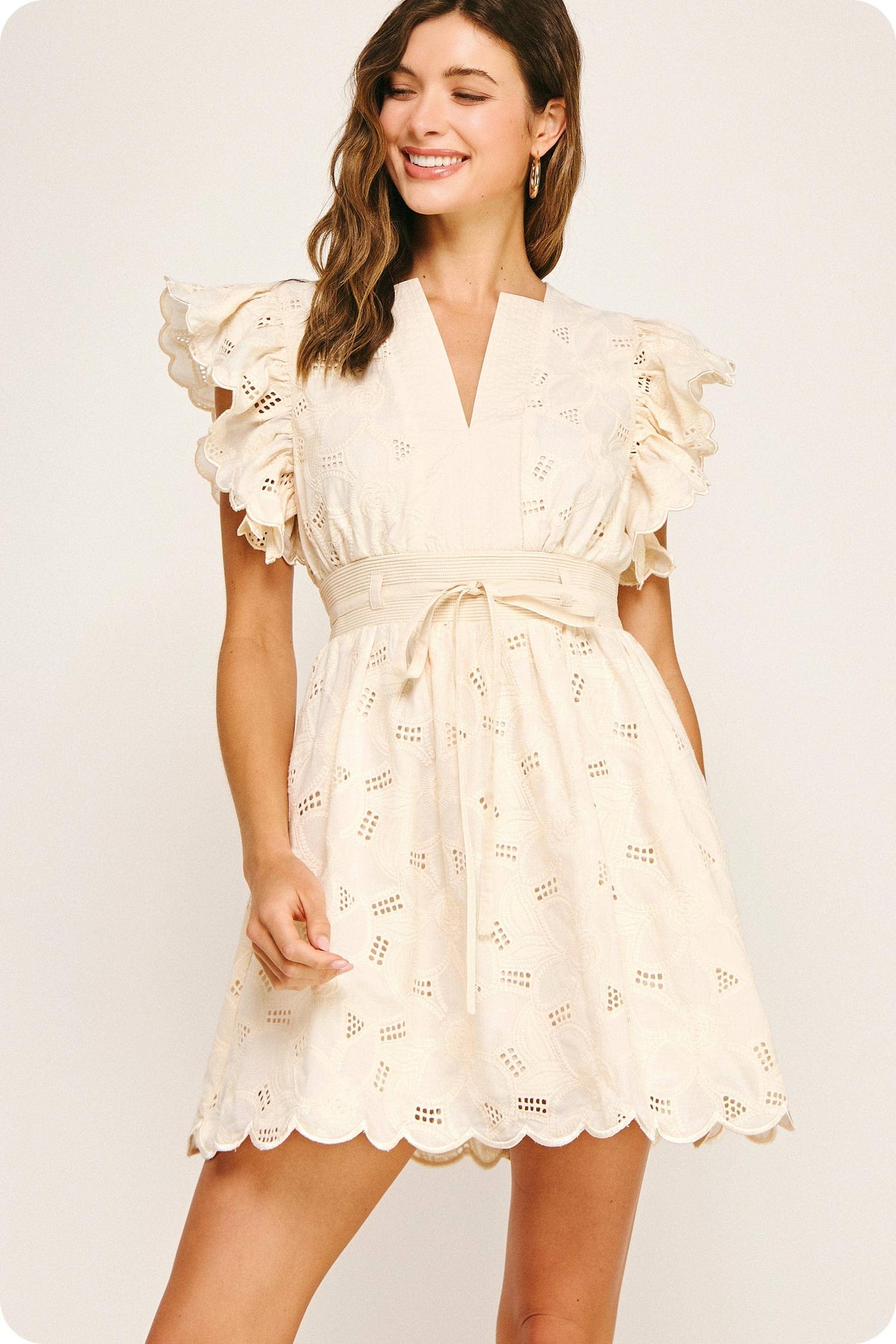 Strut & Bolt Eyelet Cotton Lace Scallop Mini Dress