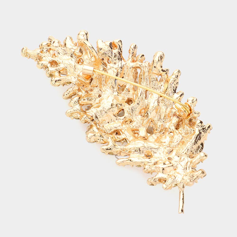 Marquise Stone Accented Leaf Pin Brooch