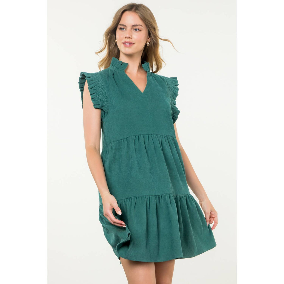 THML Flutter Sleeve Corduroy Midi Dress