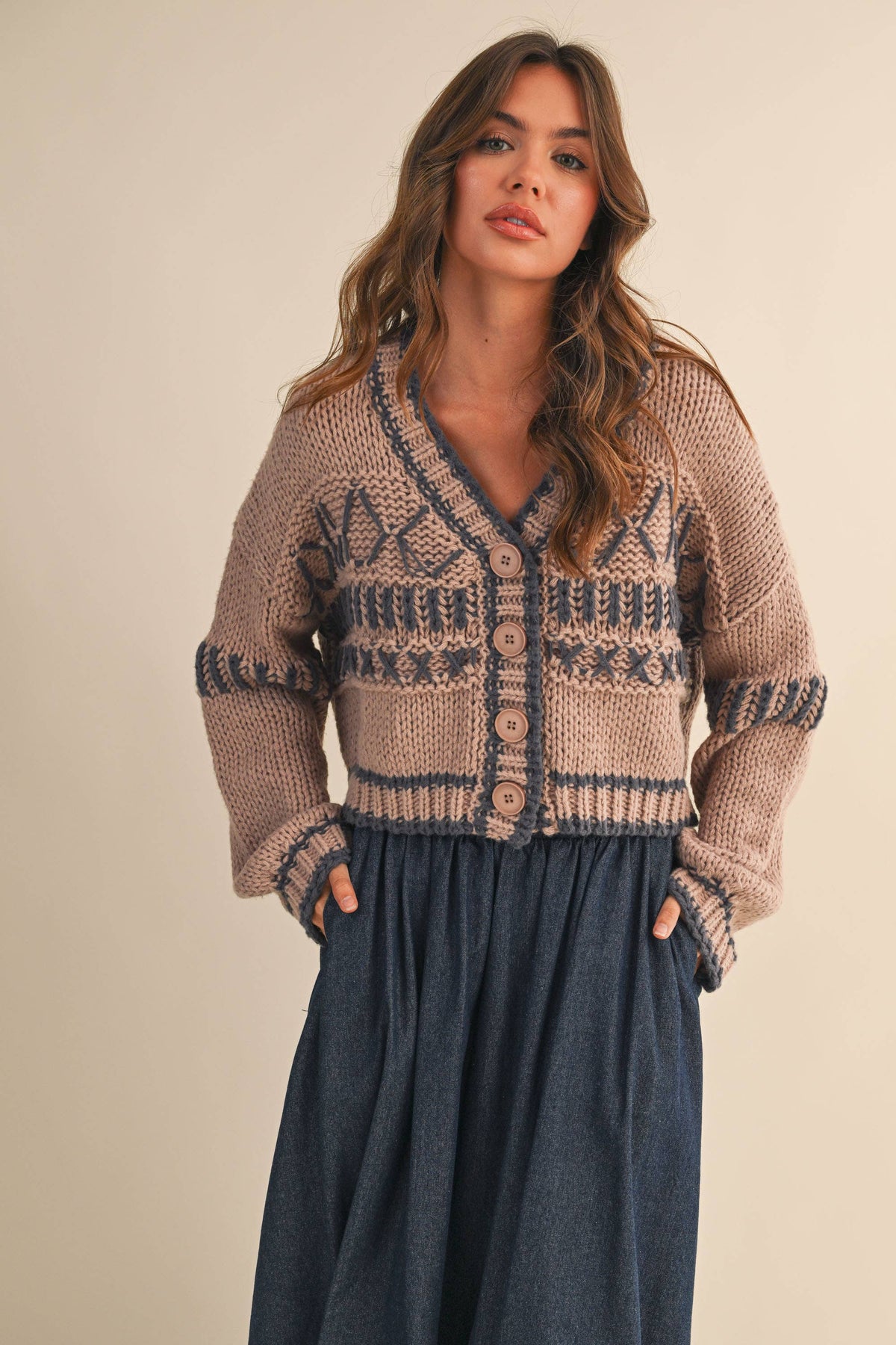 Klesis PATTERNED CROPPED SWEATER CARDIGAN