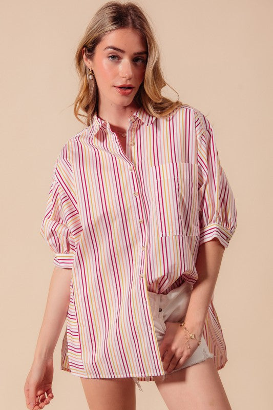 So Me Multicolored Stripe Button Down Western Shirt
