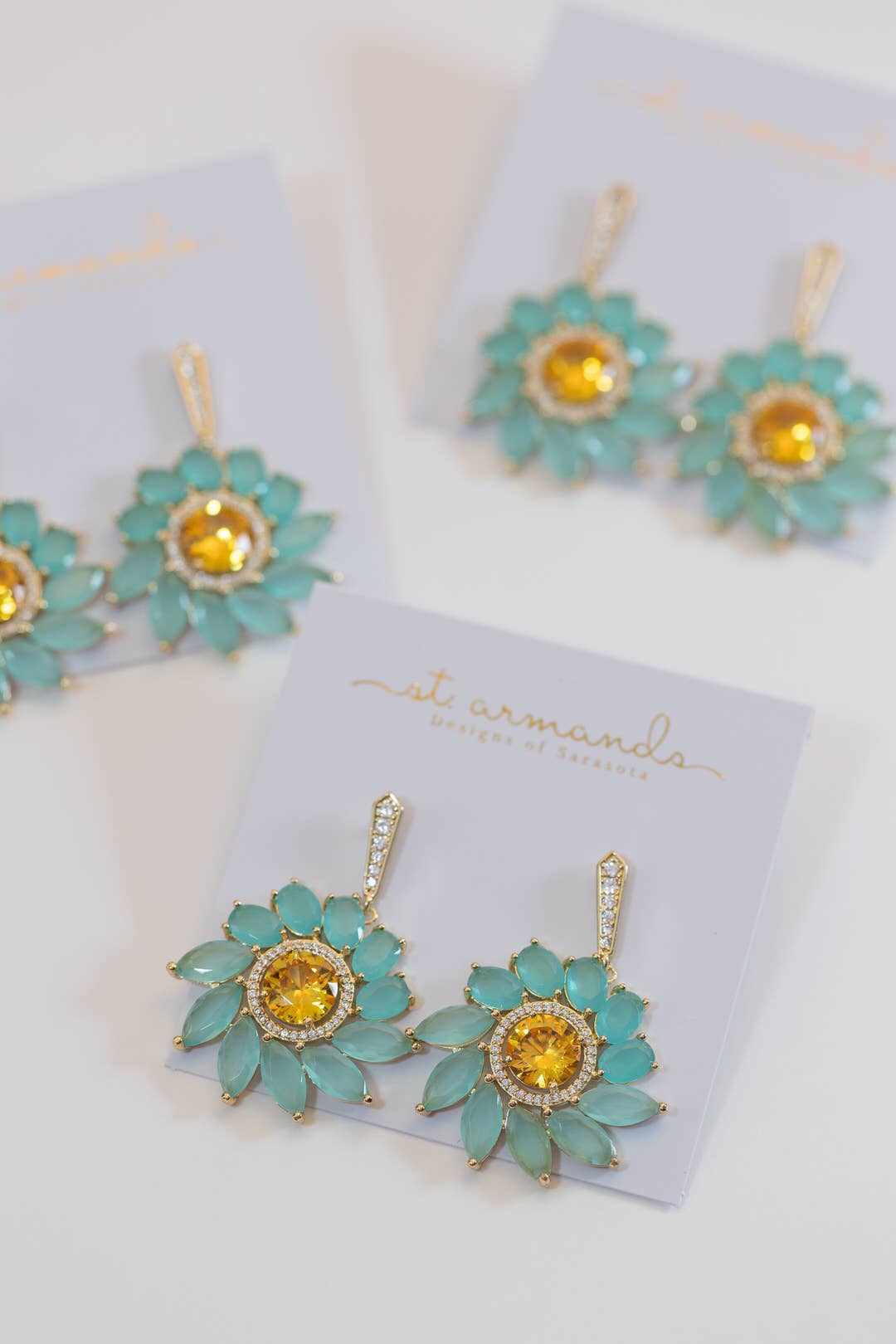 Soleil Bloom Crystal Drop Statement Earrings