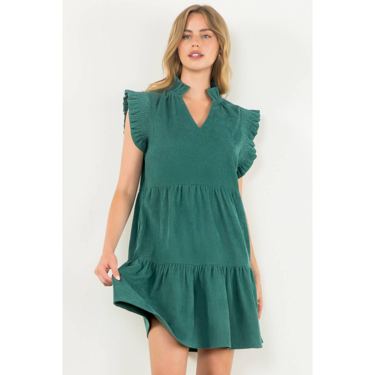 THML Flutter Sleeve Corduroy Midi Dress
