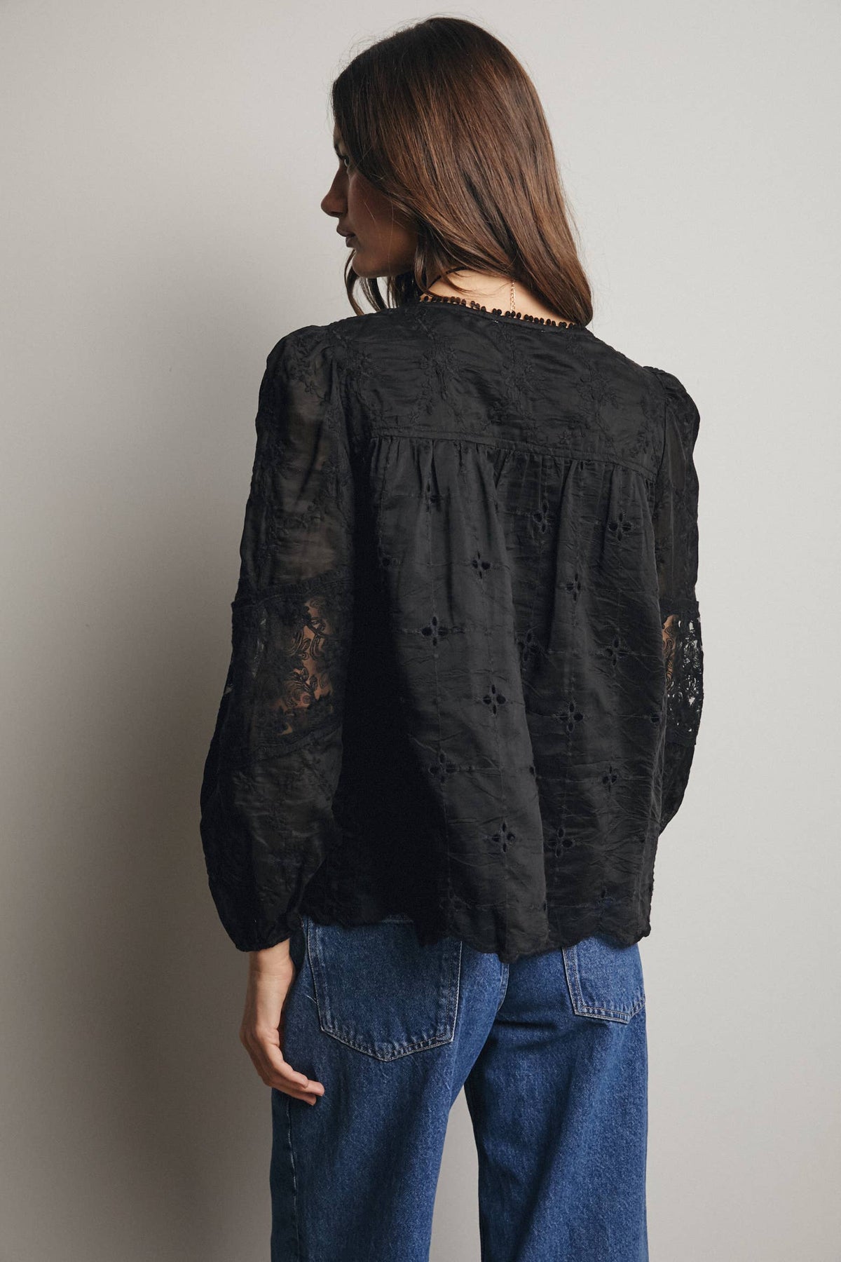 Forte Embroidered Lace Puff Sleeve Blouse