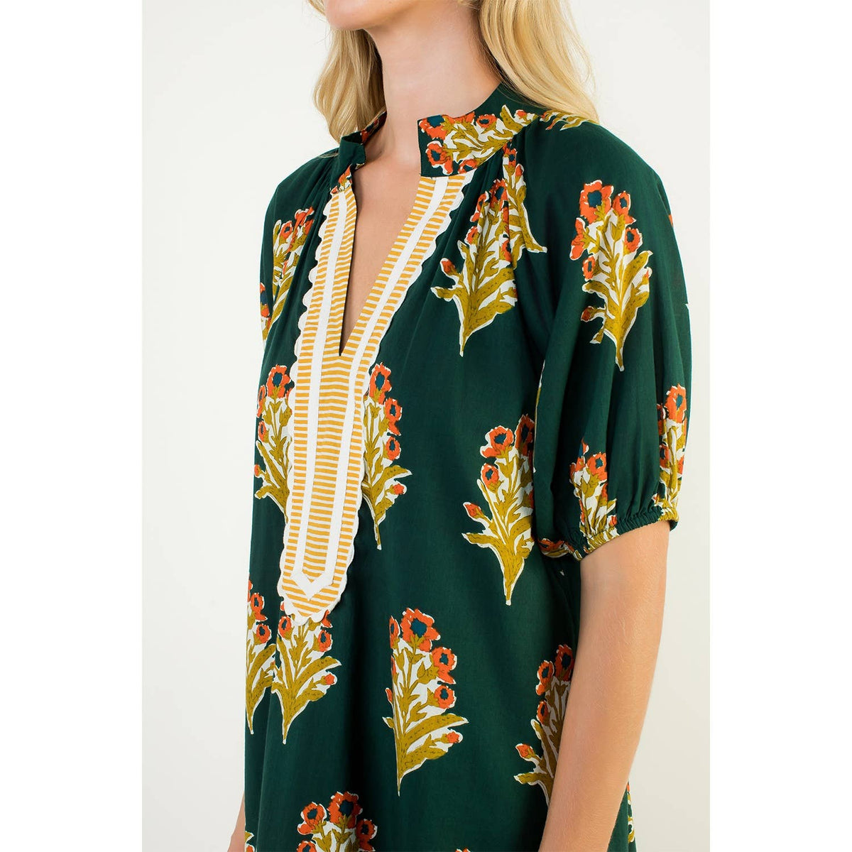 THML Floral Print V-Neck Striped Detail Dress