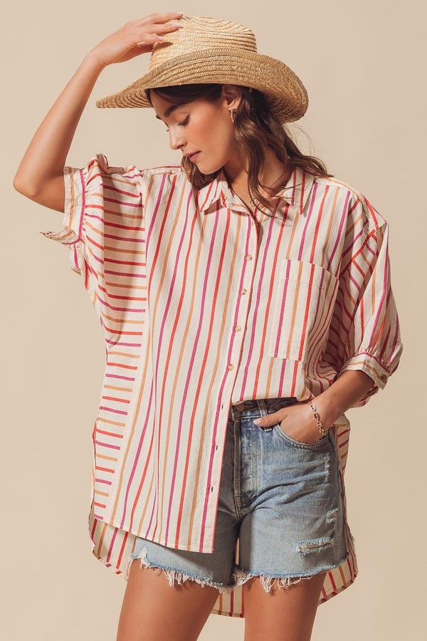 So Me Multicolored Stripe Button Down Western Shirt