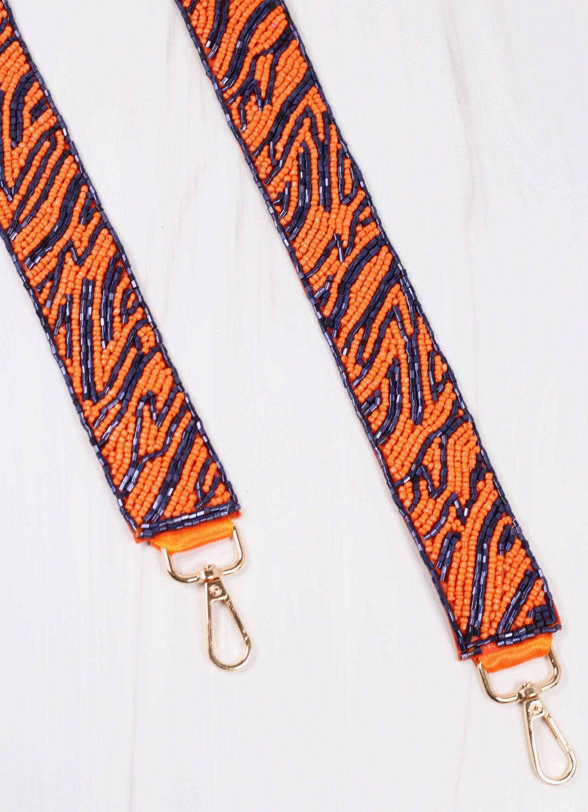 Tiger Stripe Beaded Crossbody Strap NAVY ORANGE