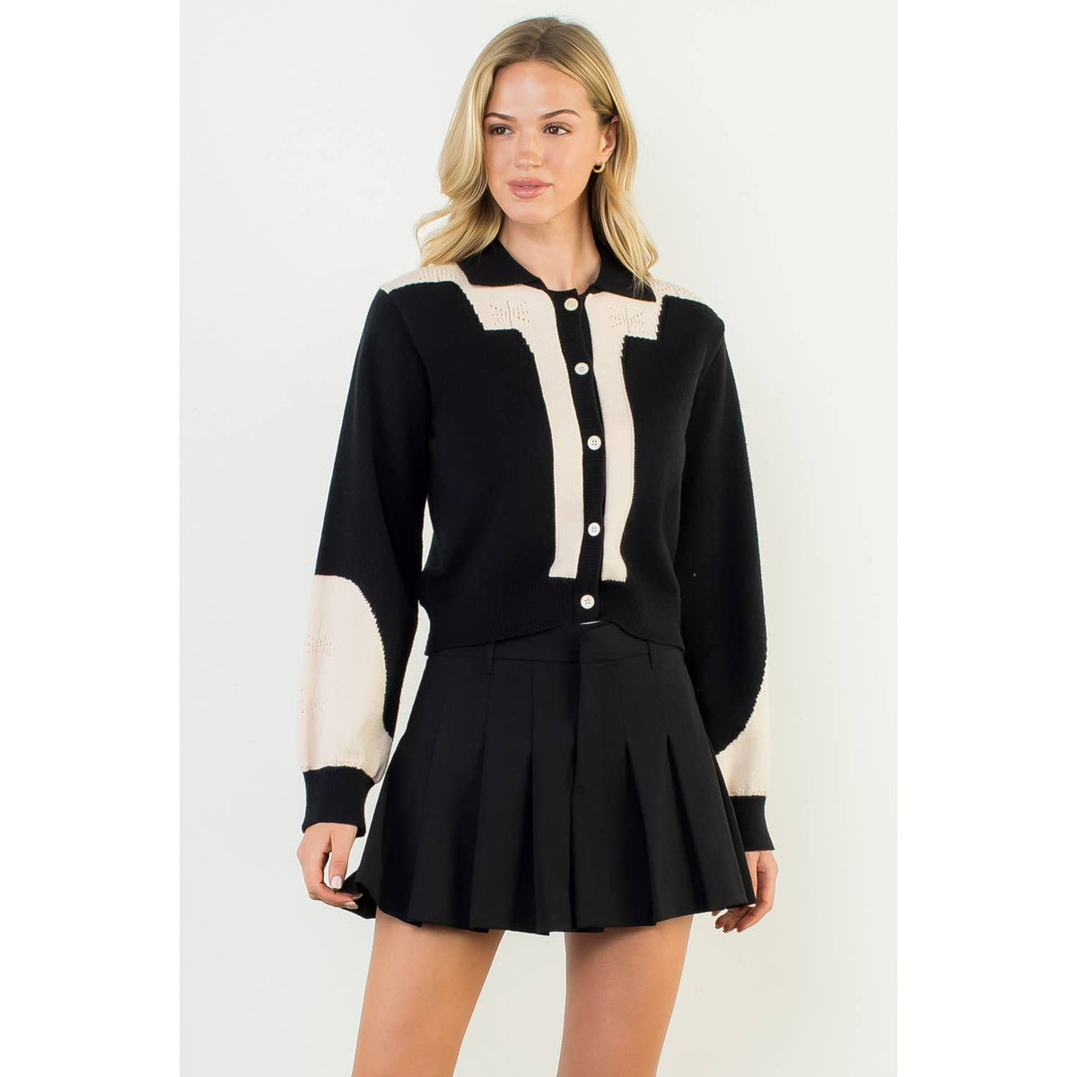 THML Colorblock Button Front Knit Cardigan