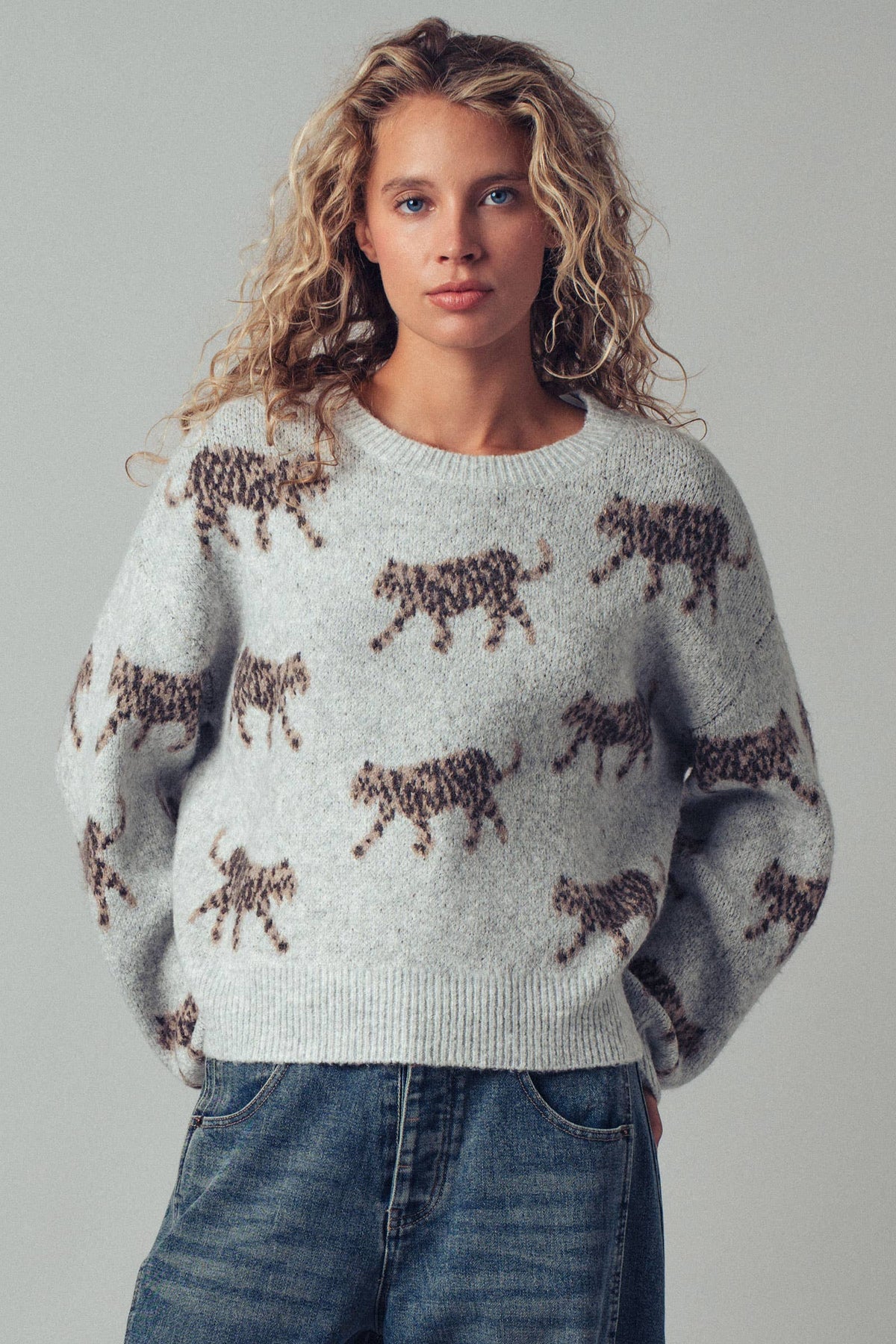 Urban Daizy Playful Leopard Knit Crewneck Sweater