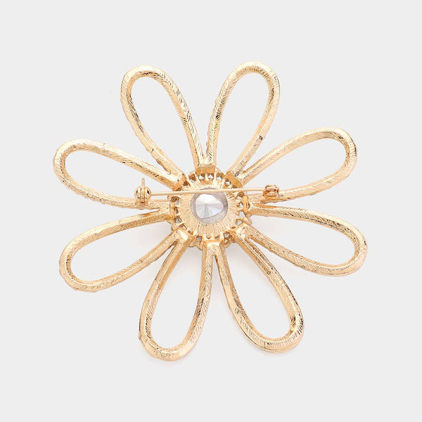 Rhinestone Paved Flower Pin Brooch