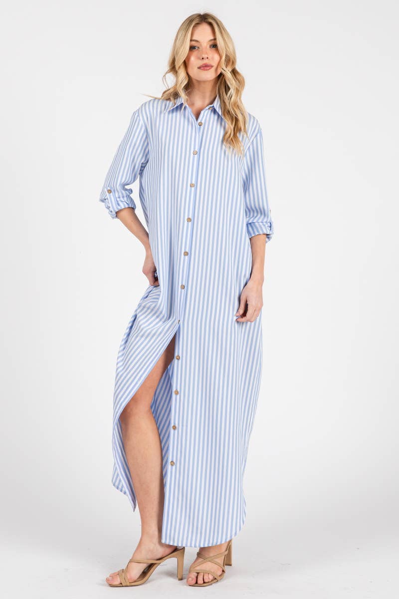 Seaside Striped Button Down Maxi Dress