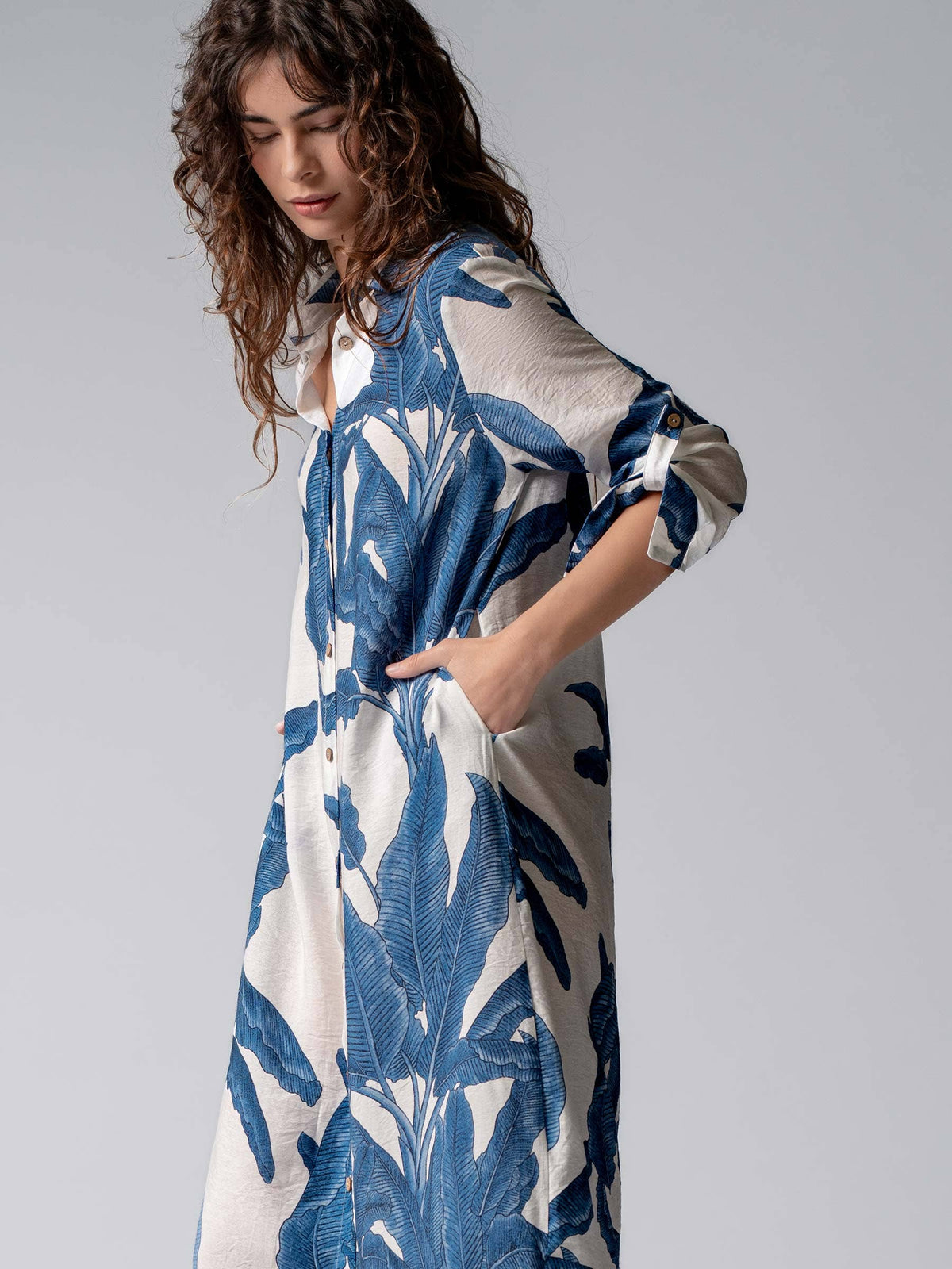 Urban Daizy Tropical Paradise Button Down Collared Vacation Dress